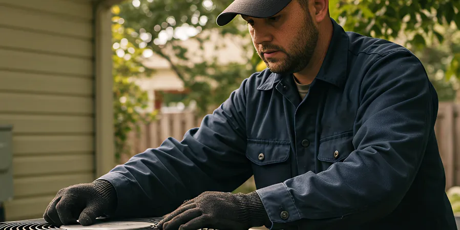 Technician Inspecting heat pump Unit for Maintenance