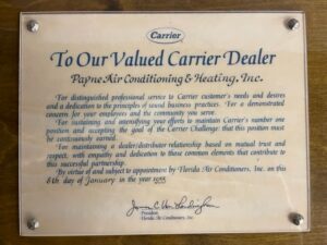Payne Air Valued Carrier Dealer Plaque from 1955